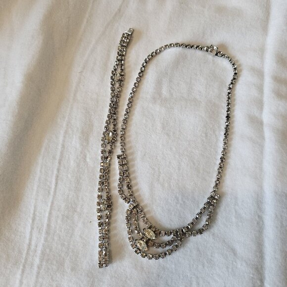 Vintage Kramer New York Choker Necklace Bracelet Set Clear Rhinestones Sparkle - Picture 13 of 15